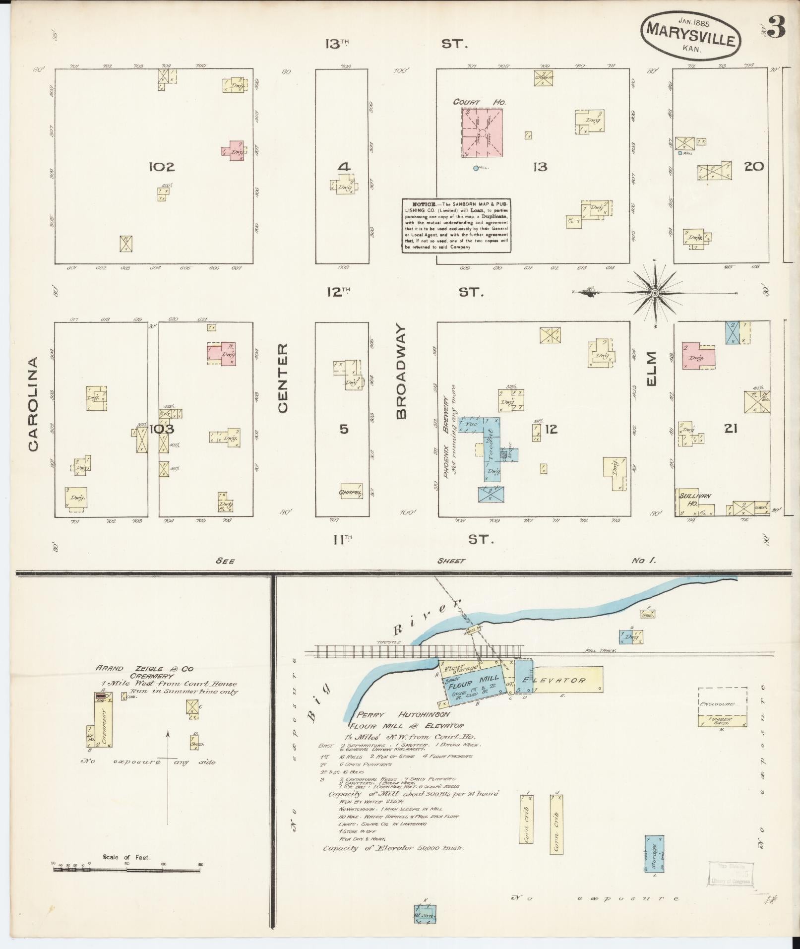 Sanborn Fire Insurance Map from Marysville, Marshall County, Kansas (1885), Sheet #0003 - Complete Map Set gallery image, historic Sanborn map, vintage wall art, Kansas Kansas