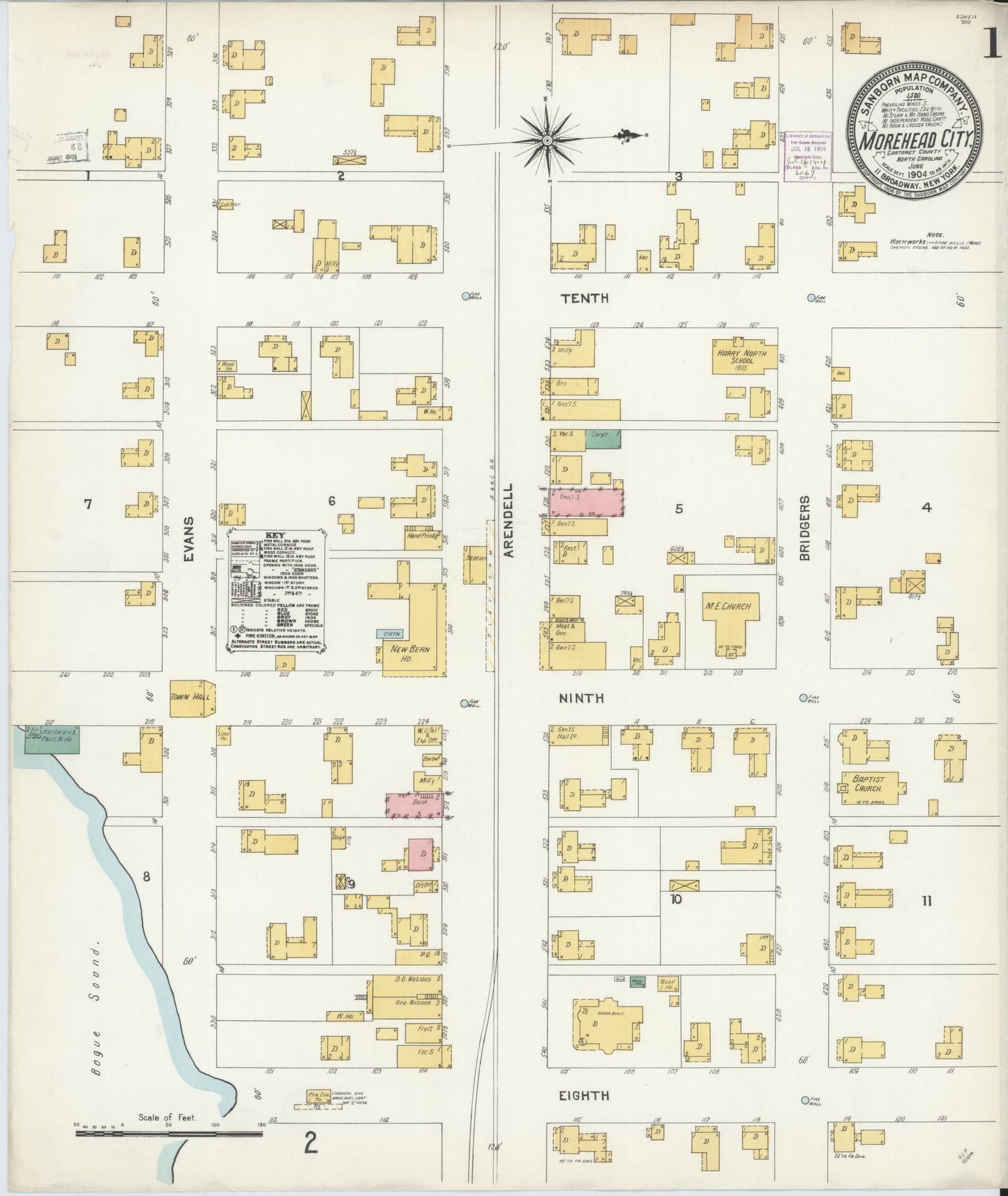 Sanborn Fire Insurance Map from Morehead City, Carteret County, North Carolina (1904), Sheet #0001 - Complete Map Set gallery image, historic Sanborn map, vintage wall art, North Carolina North Carolina