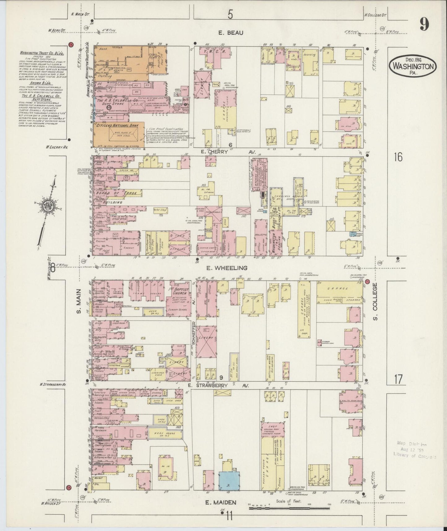 Sanborn Fire Insurance Map from Washington, Washington County, Pennsylvania (1914), Sheet #0009 - Historic Sanborn Fire Insurance Map Print, vintage old map wall art, antique decor, genealogy gift, Pennsylvania Pennsylvania map
