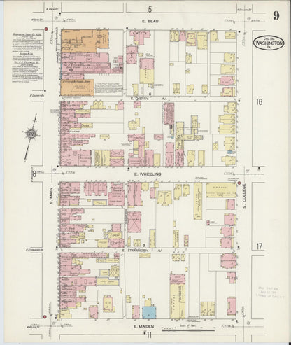 Sanborn Fire Insurance Map from Washington, Washington County, Pennsylvania (1914), Sheet #0009 - Historic Sanborn Fire Insurance Map Print, vintage old map wall art, antique decor, genealogy gift, Pennsylvania Pennsylvania map