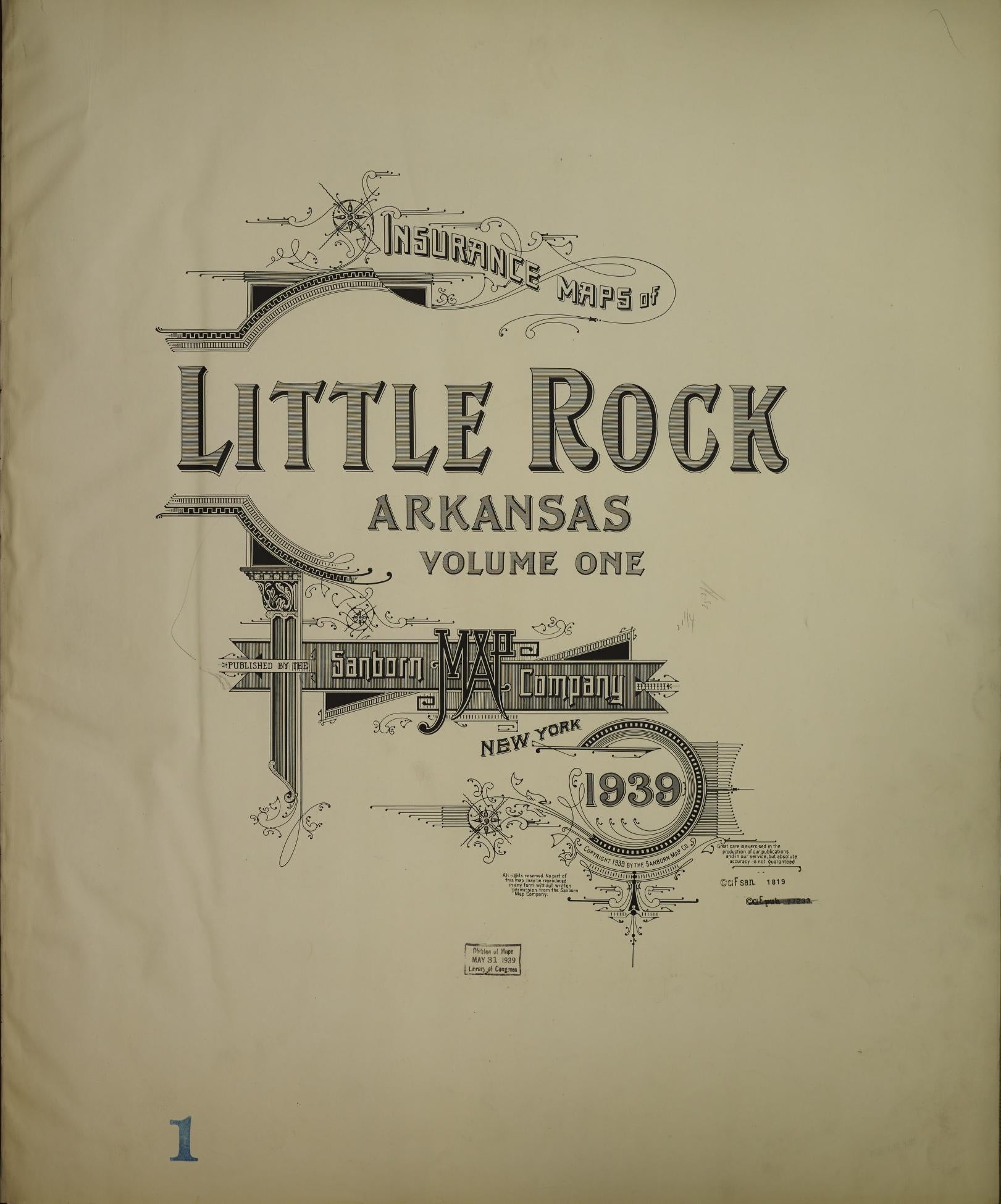 Sanborn Fire Insurance Map from Little Rock, Pulaski County, Arkansas (1939), Sheet #0001 - Historic Sanborn Fire Insurance Map Print, vintage old map wall art, antique decor, genealogy gift, Arkansas Arkansas map