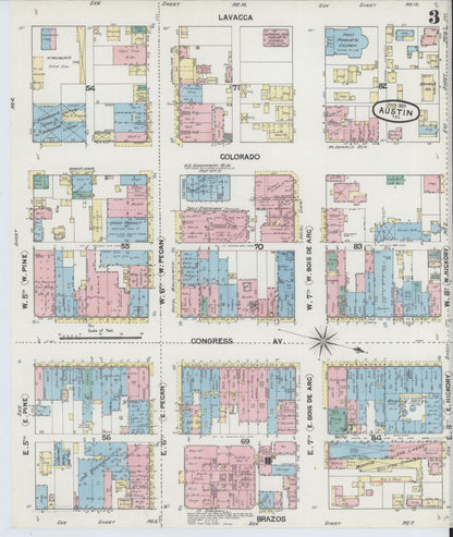 Sanborn Fire Insurance Map from Austin, Travis County, Texas (1889), Sheet #0003 - Historic Sanborn Fire Insurance Map Print, vintage old map wall art, antique decor, genealogy gift, Texas Texas map