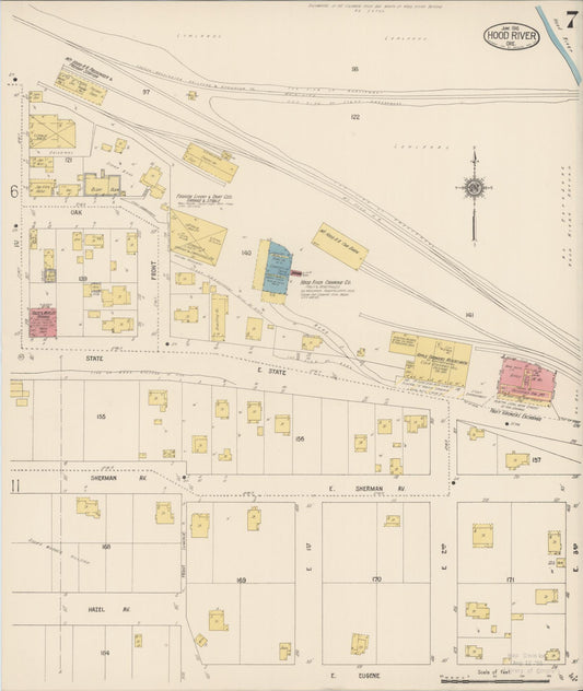 Sanborn Fire Insurance Map from Hood River, Hood River County, Oregon (1916), Sheet #0007 - Historic Sanborn Fire Insurance Map Print, vintage old map wall art, antique decor, genealogy gift, Oregon Oregon map