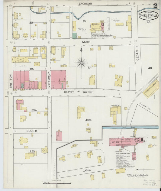 Sanborn Fire Insurance Map from Shelbyville, Bedford County, Tennessee (1894), Sheet #0002 - Historic Sanborn Fire Insurance Map Print, vintage old map wall art, antique decor, genealogy gift, Tennessee Tennessee map