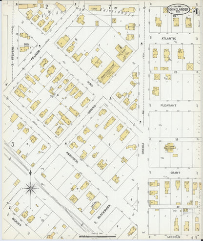 Sanborn Fire Insurance Map from Rhinelander, Oneida County, Wisconsin (1900), Sheet #0004 - Complete Map Set gallery image, historic Sanborn map, vintage wall art, Wisconsin Wisconsin