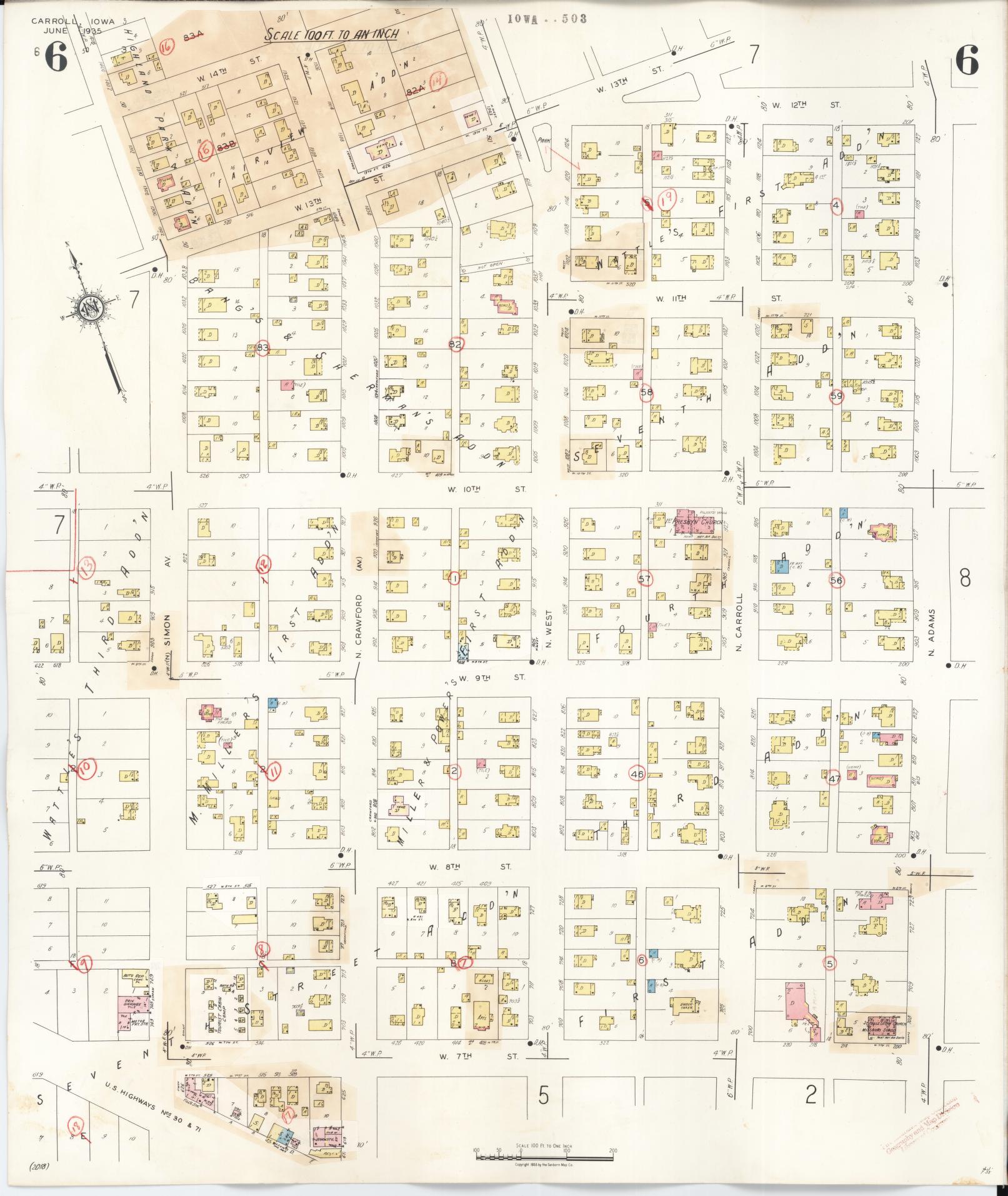 Sanborn Fire Insurance Map from Carroll, Carroll County, Iowa (1948), Sheet #0006 - Historic Sanborn Fire Insurance Map Print, vintage old map wall art