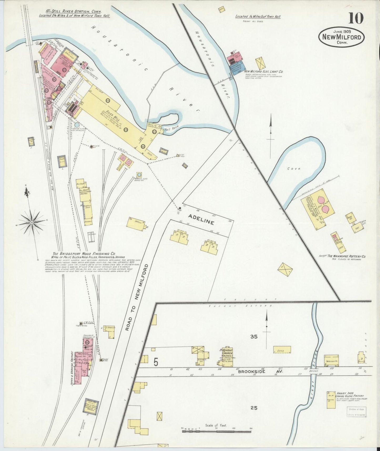 Sanborn Fire Insurance Map from New Milford, Litchfield County, Connecticut (1909), Sheet #0010 - Complete Map Set gallery image, historic Sanborn map, vintage wall art, Connecticut Connecticut