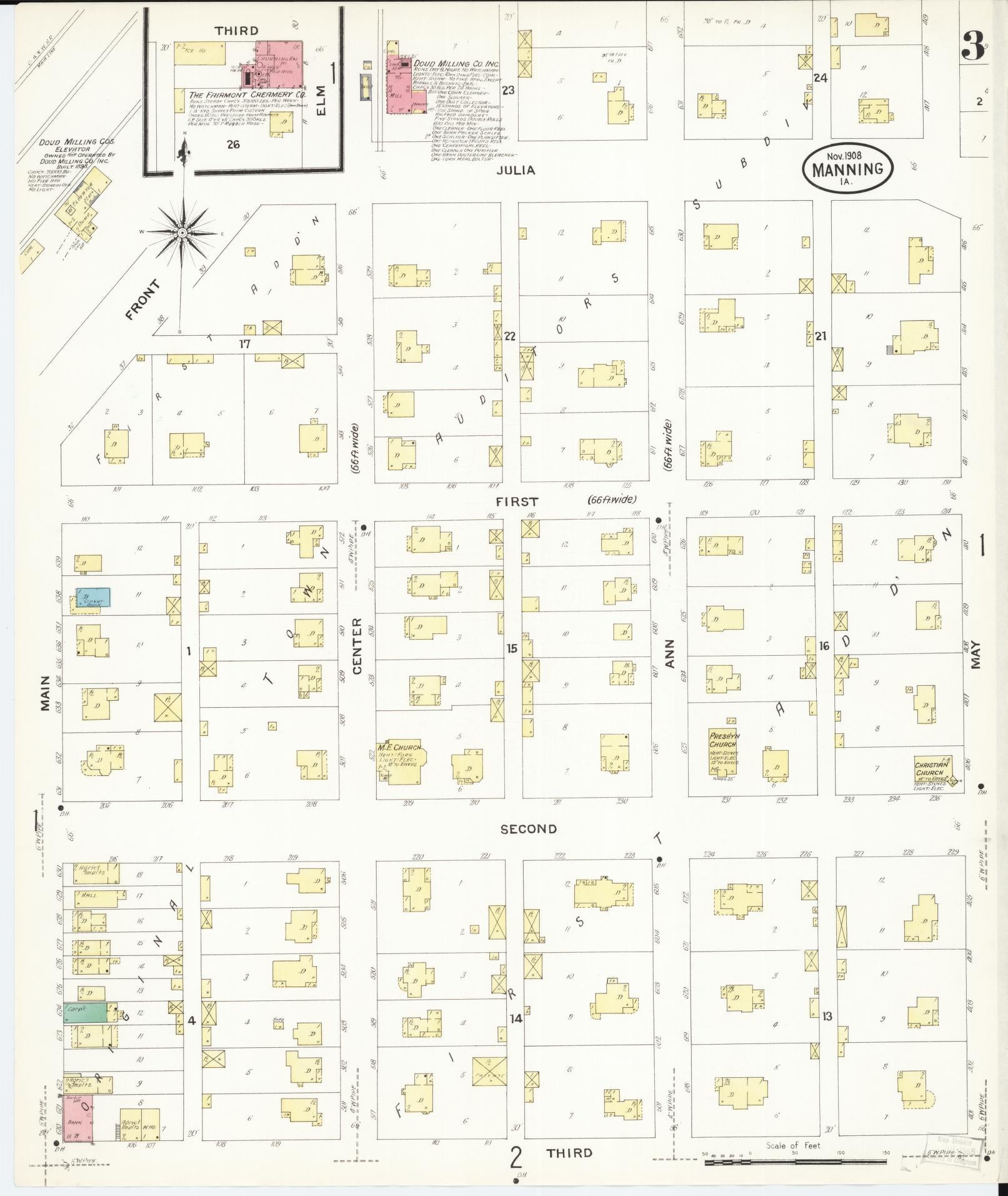 Sanborn Fire Insurance Map from Manning, Carroll County, Iowa (1908), Sheet #0003 - Historic Sanborn Fire Insurance Map Print, vintage old map wall art