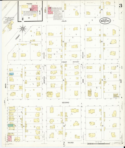 Sanborn Fire Insurance Map from Manning, Carroll County, Iowa (1908), Sheet #0003 - Historic Sanborn Fire Insurance Map Print, vintage old map wall art
