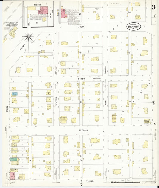 Sanborn Fire Insurance Map from Manning, Carroll County, Iowa (1908), Sheet #0003 - Historic Sanborn Fire Insurance Map Print, vintage old map wall art