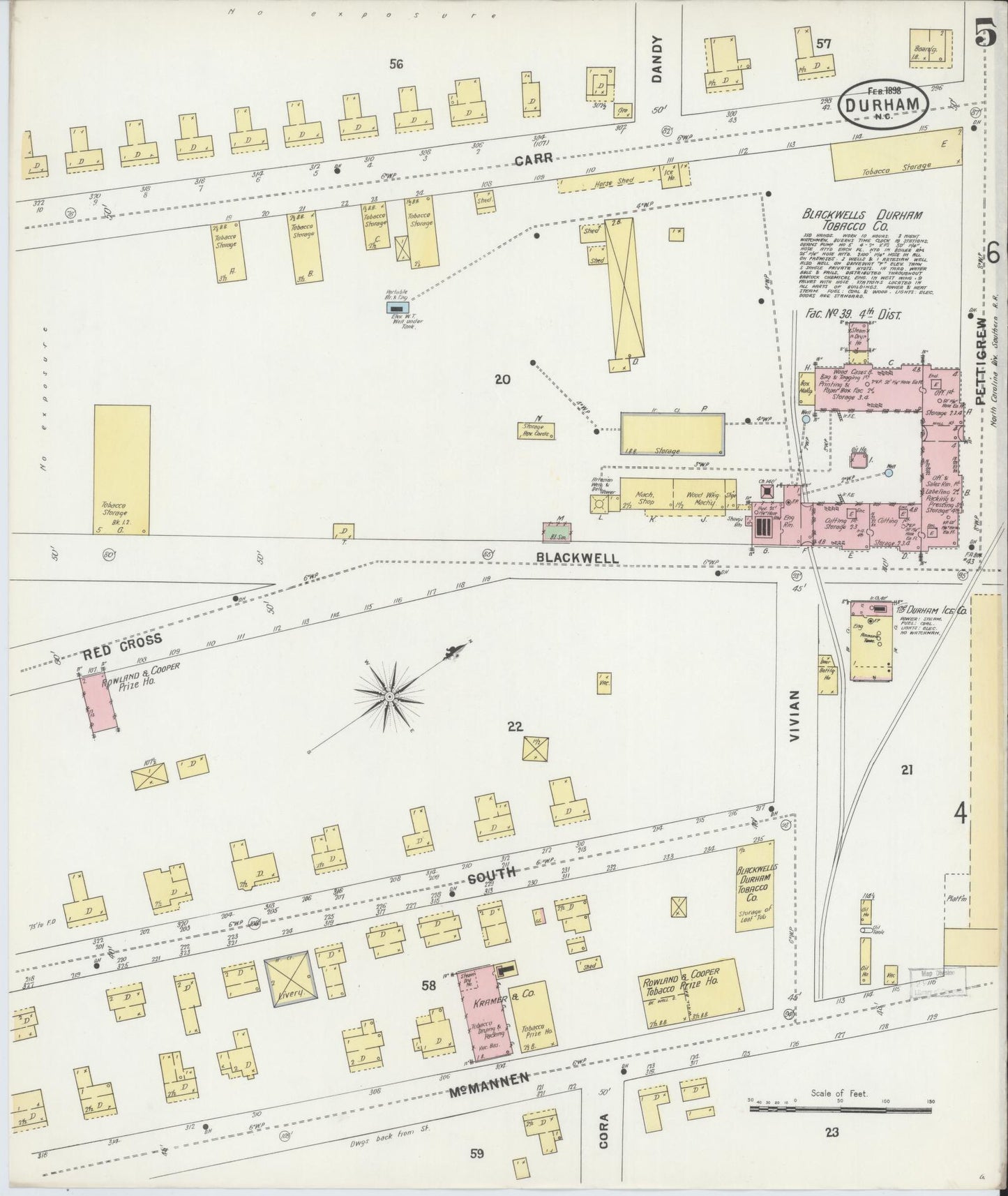 Sanborn Fire Insurance Map from Durham, Durham County, North Carolina (1898), Sheet #0005 - Complete Map Set gallery image, historic Sanborn map, vintage wall art, North Carolina North Carolina