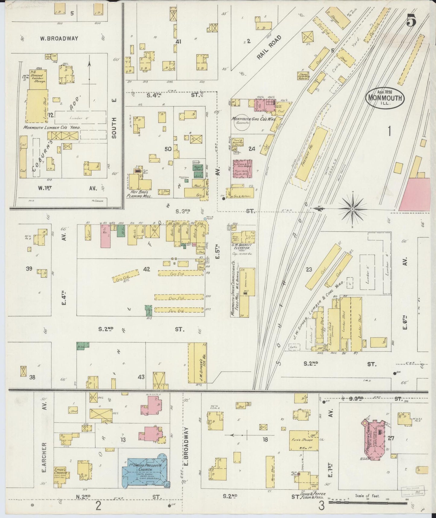Sanborn Fire Insurance Map from Monmouth, Warren County, Illinois (1898), Sheet #0005 - Historic Sanborn Fire Insurance Map Print, vintage old map wall art, antique decor, genealogy gift, Illinois Illinois map