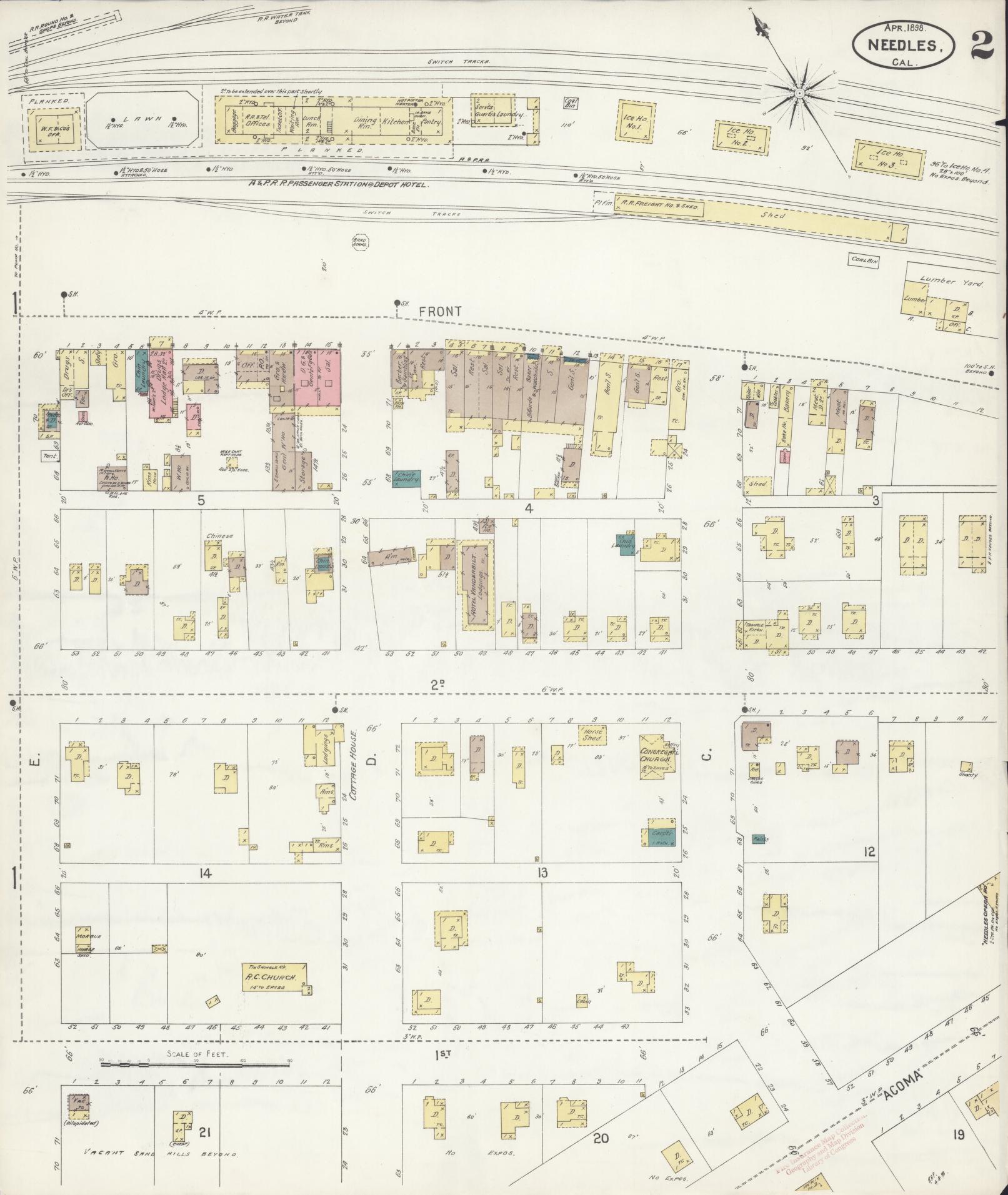 Sanborn Fire Insurance Map from Needles, San Bernardino County, California (1898), Sheet #0002 - Complete Map Set gallery image, historic Sanborn map, vintage wall art, California California