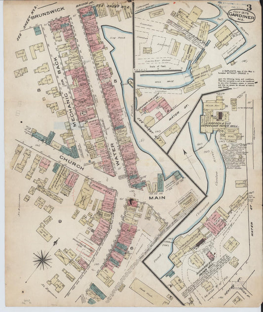 Sanborn Fire Insurance Map from Gardiner, Kennebec County, Maine (1878), Sheet #0003 - Historic Sanborn Fire Insurance Map Print, vintage old map wall art, antique decor, genealogy gift, Maine Maine map