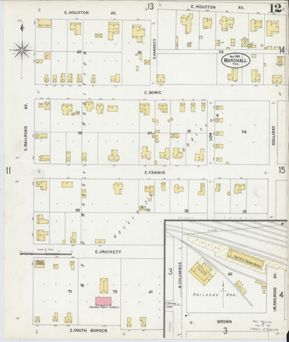 Sanborn Fire Insurance Map from Marshall, Harrison County, Texas (1899), Sheet #0012 - Complete Map Set gallery image, historic Sanborn map, vintage wall art, Texas Texas