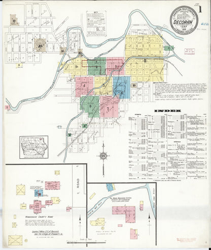 Sanborn Fire Insurance Map from Decorah, Winneshiek County, Iowa (1914), Sheet #0001 - Historic Sanborn Fire Insurance Map Print