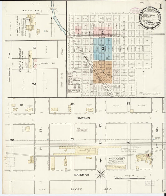 Sanborn Fire Insurance Map from Perry, Dallas County, Iowa (1888), Sheet #0001 - Historic Sanborn Fire Insurance Map Print, vintage old map wall art