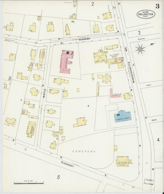 Sanborn Fire Insurance Map from Arlington, Middlesex County, Massachusetts (1897), Sheet #0003 - Historic Sanborn Fire Insurance Map Print, vintage old map wall art, antique decor, genealogy gift, Massachusetts Massachusetts map