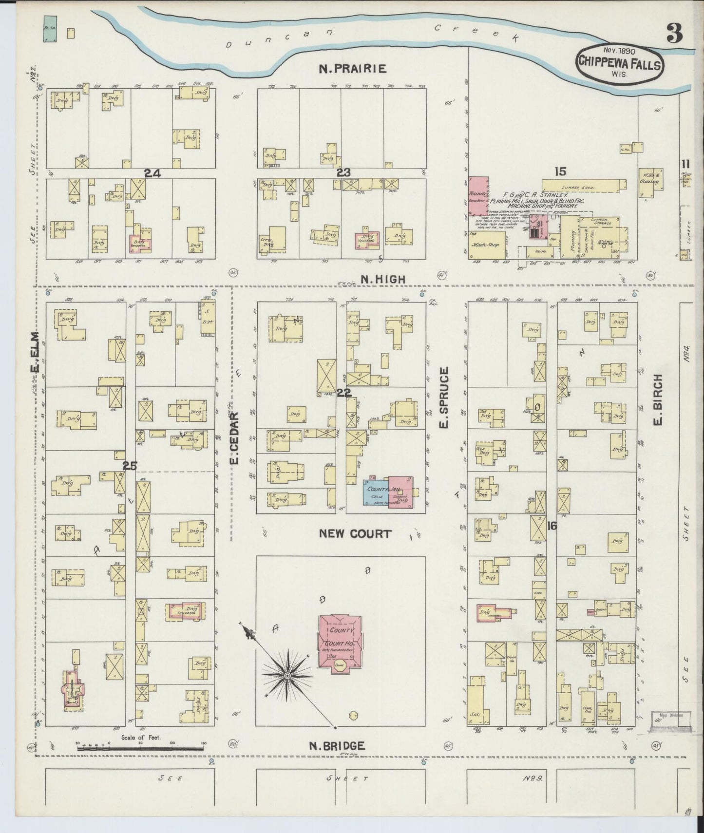 Sanborn Fire Insurance Map from Chippewa Falls, Chippewa County, Wisconsin (1890), Sheet #0003 - Complete Map Set gallery image, historic Sanborn map, vintage wall art, Wisconsin Wisconsin