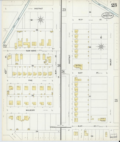 Sanborn Fire Insurance Map from Anniston, Calhoun County, Alabama (1900), Sheet #0023 - Complete Map Set gallery image, historic Sanborn map, vintage wall art, Alabama Alabama
