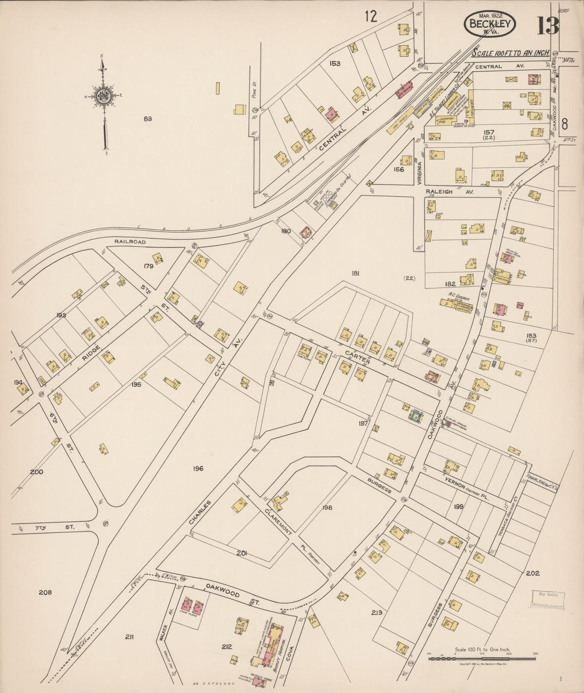 Sanborn Fire Insurance Map from Beckley, Raleigh County, West Virginia (1922), Sheet #0013 - Complete Map Set gallery image, historic Sanborn map, vintage wall art, West Virginia West Virginia