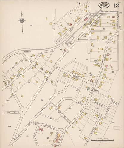 Sanborn Fire Insurance Map from Beckley, Raleigh County, West Virginia (1922), Sheet #0013 - Complete Map Set gallery image, historic Sanborn map, vintage wall art, West Virginia West Virginia