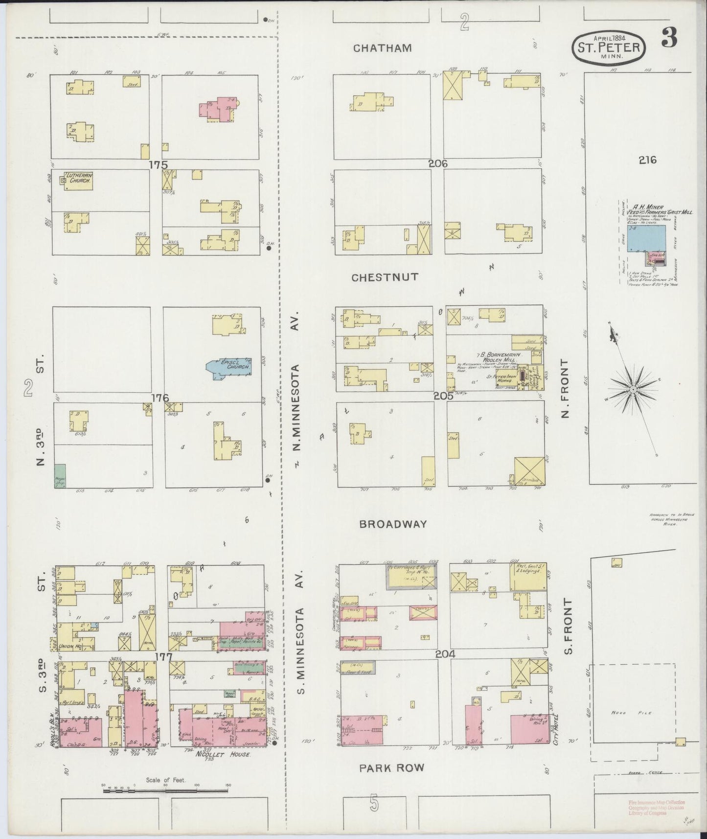 Sanborn Fire Insurance Map from Saint Peter, Nicollet County, Minnesota (1894), Sheet #0003 - Complete Map Set gallery image, historic Sanborn map, vintage wall art, Minnesota Minnesota