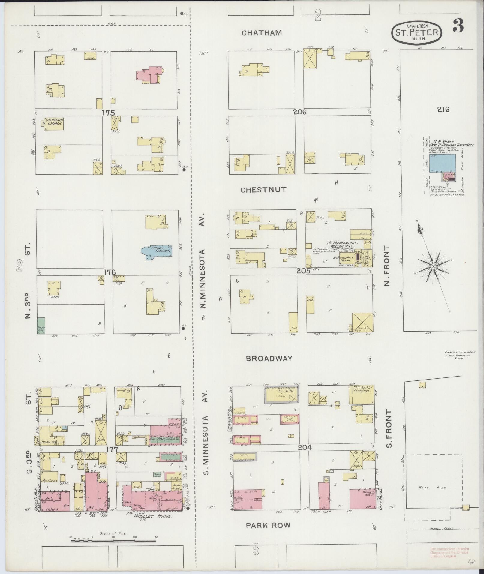 Sanborn Fire Insurance Map from Saint Peter, Nicollet County, Minnesota (1894), Sheet #0003 - Complete Map Set gallery image, historic Sanborn map, vintage wall art, Minnesota Minnesota