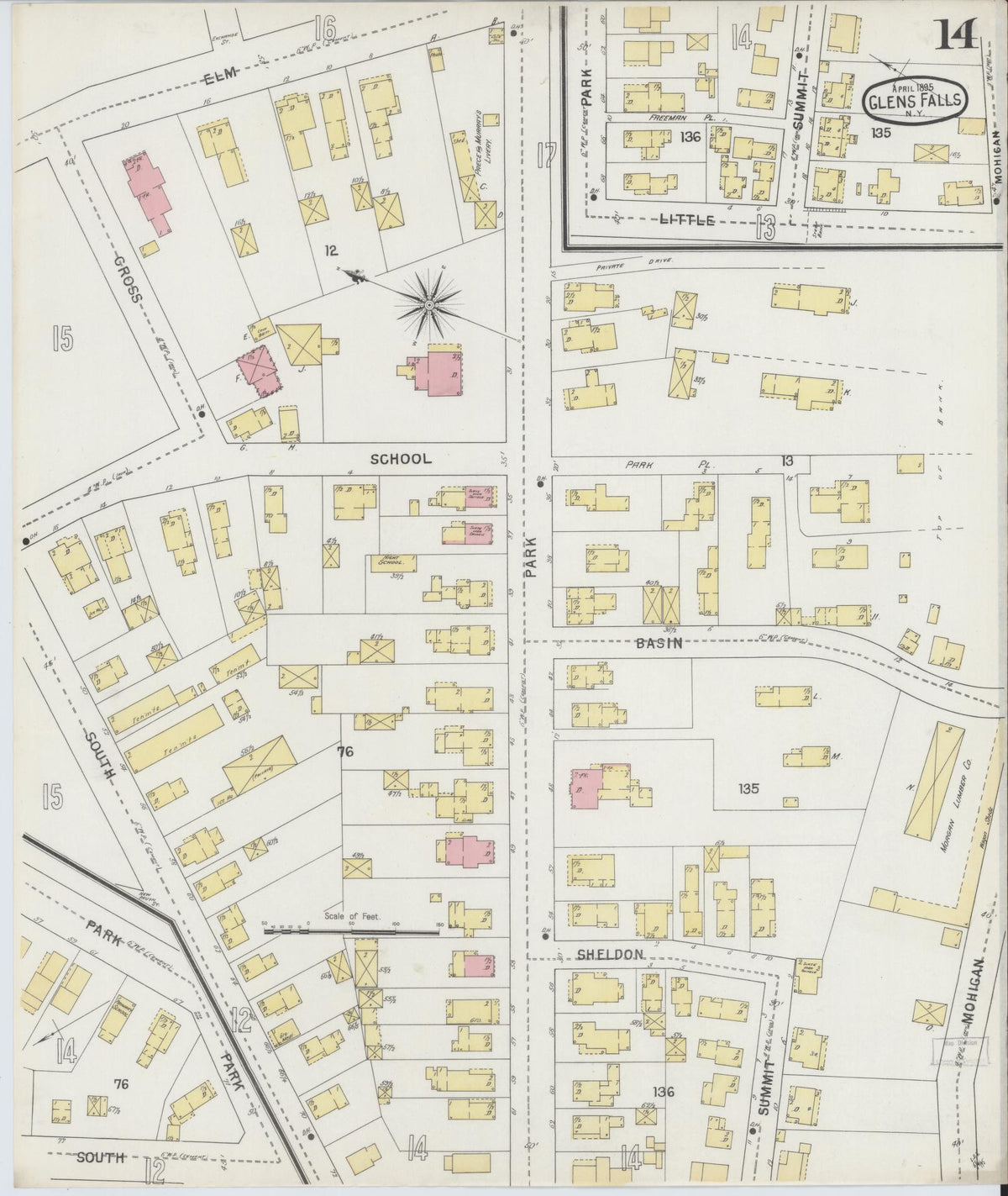Sanborn Fire Insurance Map from Glens Falls, Warren County, New York (1895), Sheet #0014 - Complete Map Set gallery image, historic Sanborn map, vintage wall art, New York New York