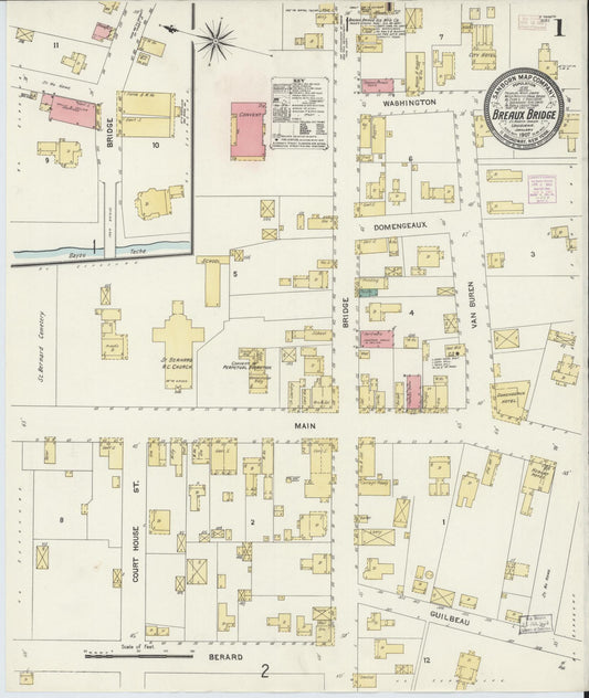 Sanborn Fire Insurance Map from Breaux Bridge, Saint Martin Parish, Louisiana (1907), Sheet #0001 - Complete Map Set gallery image, historic Sanborn map, vintage wall art, Louisiana Louisiana