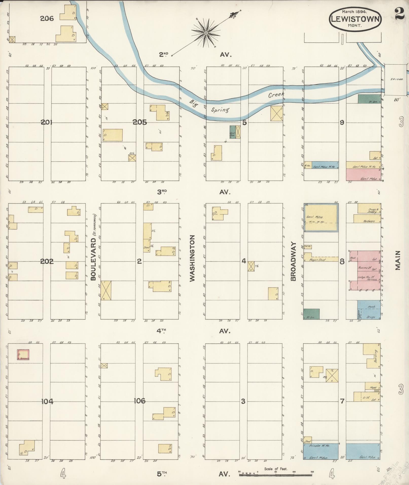 Sanborn Fire Insurance Map from Lewistown, Fergus County, Montana (1894), Sheet #0002 - Historic Sanborn Fire Insurance Map Print, vintage old map wall art, antique decor, genealogy gift, Montana Montana map