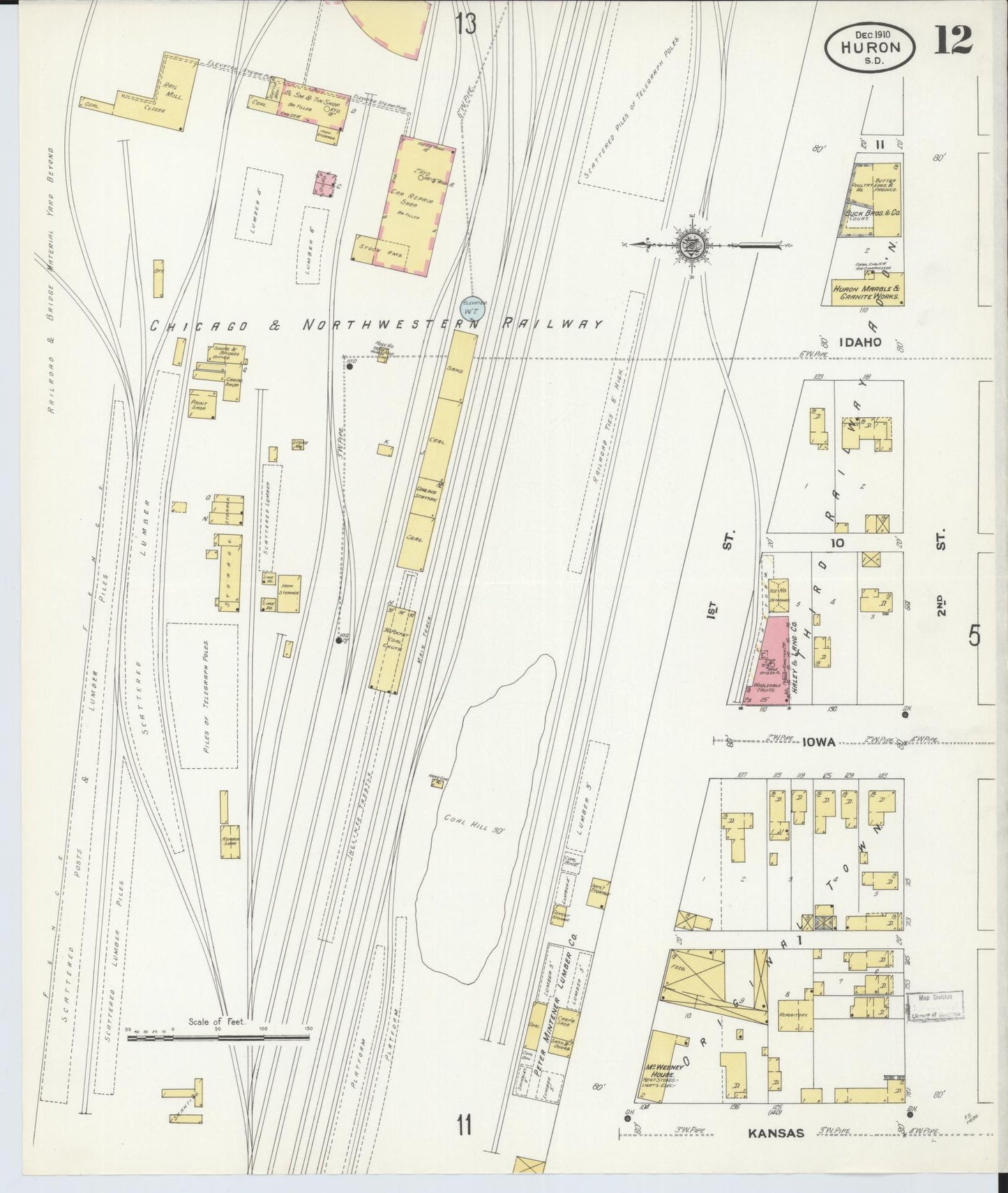 Sanborn Fire Insurance Map from Huron, Beadle County, South Dakota (1910), Sheet #0012 - Complete Map Set gallery image, historic Sanborn map, vintage wall art, South Dakota South Dakota
