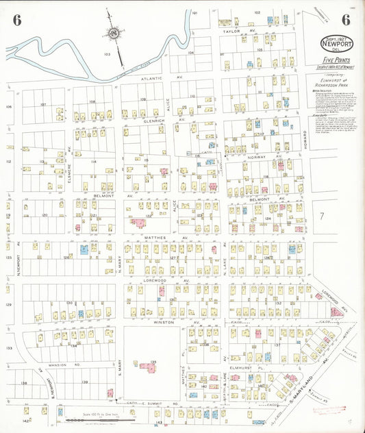 Sanborn Fire Insurance Map from Newport, New Castle County, Delaware (1927), Sheet #0006 - Historic Sanborn Fire Insurance Map Print, vintage old map wall art, antique decor, genealogy gift, Delaware Delaware map