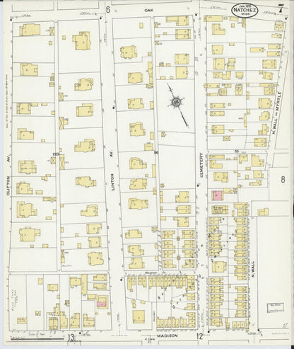Sanborn Fire Insurance Map from Natchez, Adams County, Mississippi (1910), Sheet #0007 - Complete Map Set gallery image, historic Sanborn map, vintage wall art, Mississippi Mississippi