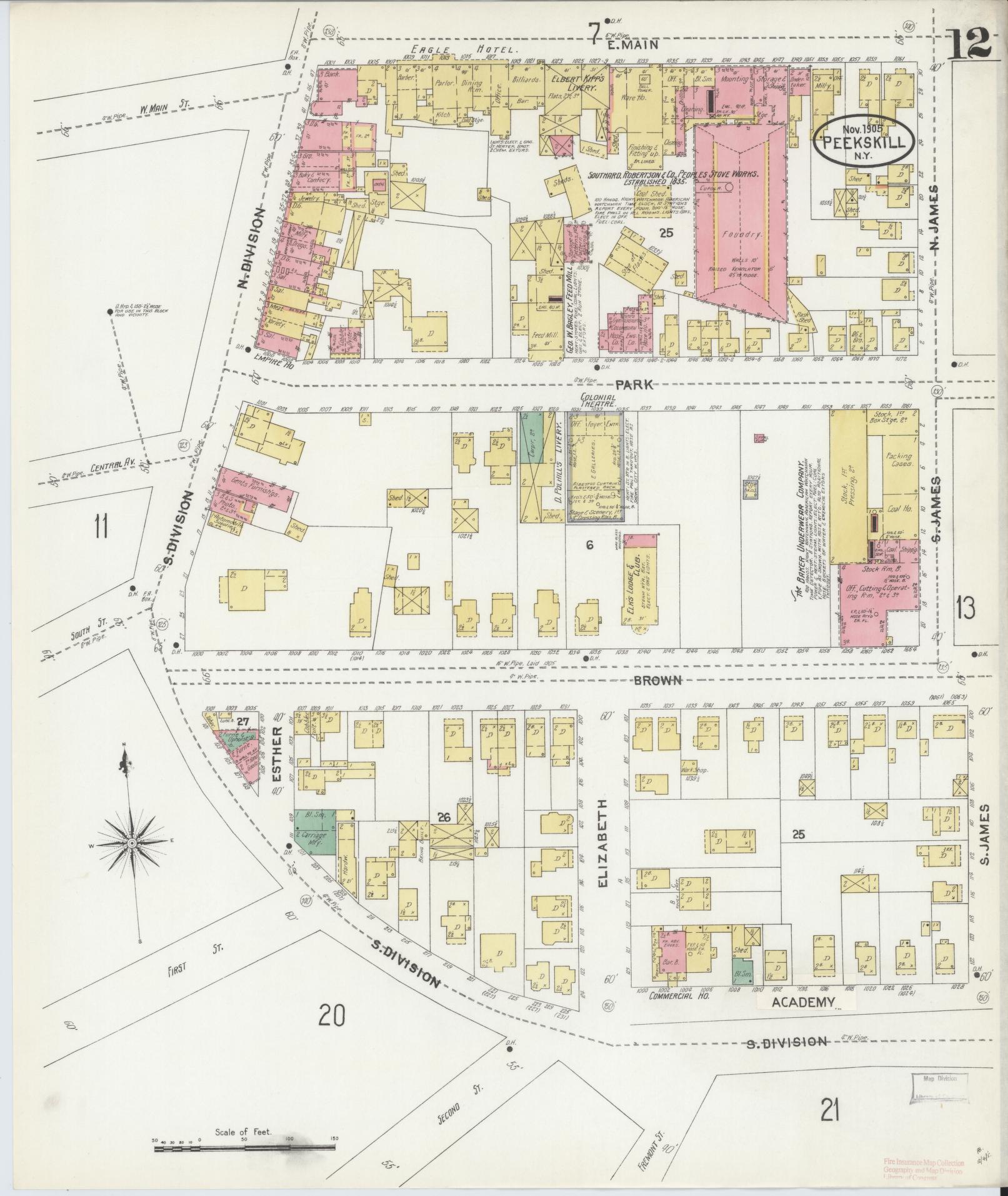 Sanborn Fire Insurance Map from Peekskill, Westchester County, New York (1905), Sheet #0012 - Complete Map Set gallery image, historic Sanborn map, vintage wall art, New York New York