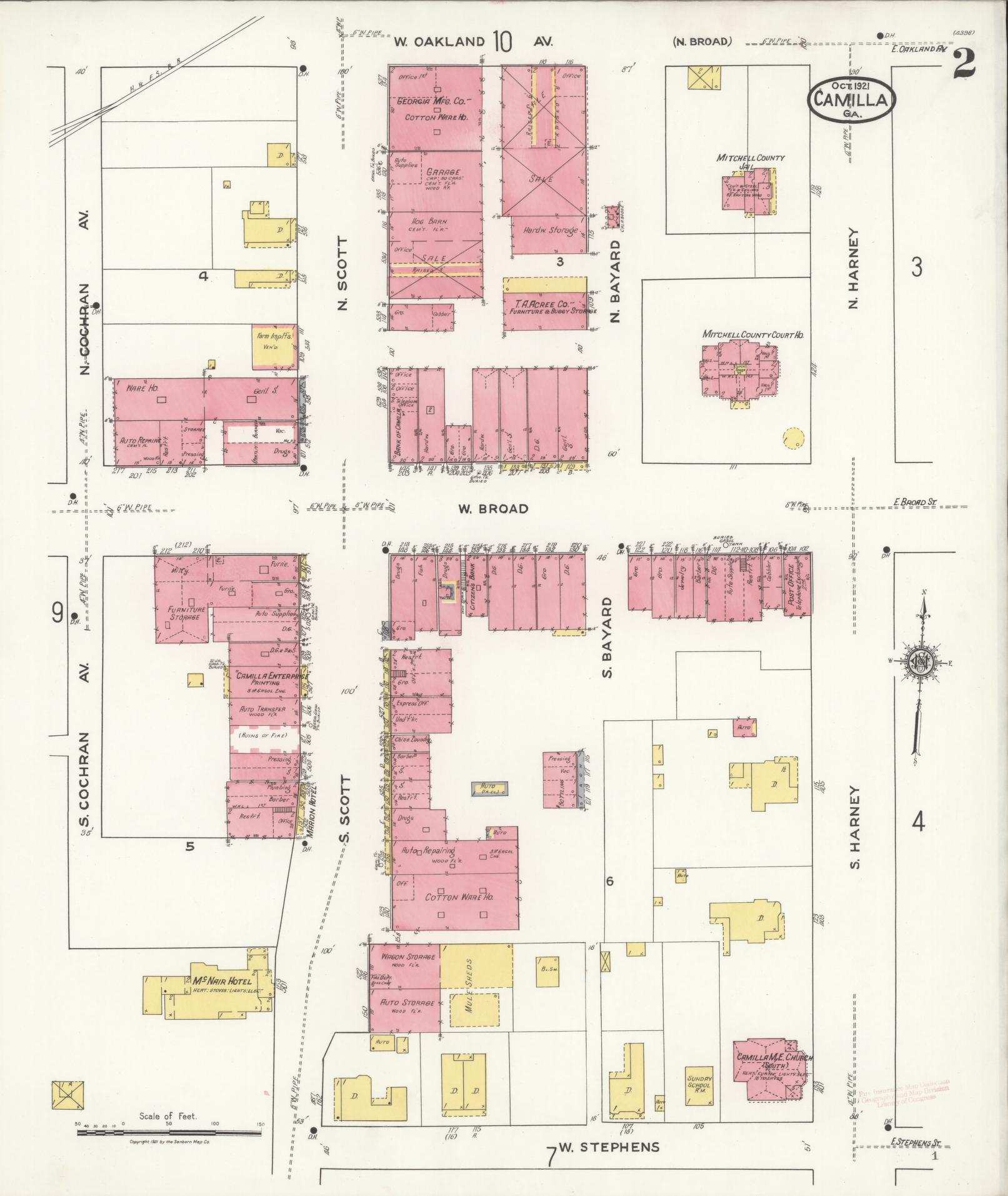 Sanborn Fire Insurance Map from Camilla, Mitchell County, Georgia (1921), Sheet #0002 - Complete Map Set gallery image, historic Sanborn map, vintage wall art, Georgia Georgia