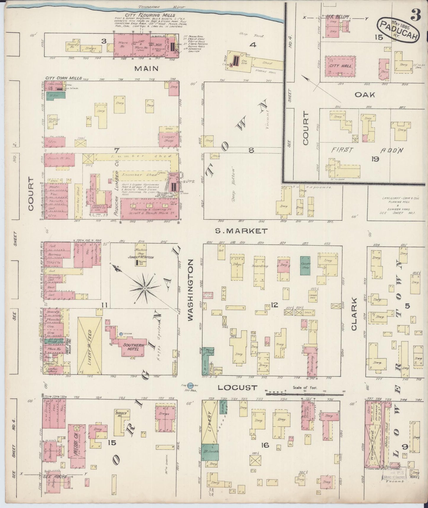 Sanborn Fire Insurance Map from Paducah, Mccraken County, Kentucky (1885), Sheet #0003 - Historic Sanborn Fire Insurance Map Print, vintage old map wall art, antique decor, genealogy gift, Kentucky Kentucky map
