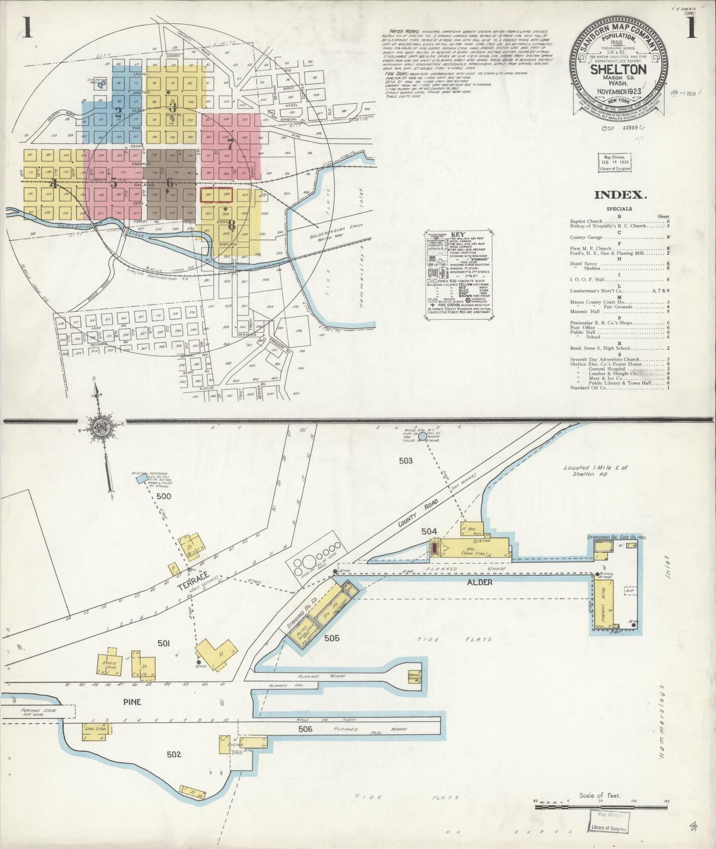Sanborn Fire Insurance Map from Shelton, Mason County, Washington (1923), Sheet #0001 - Complete Map Set gallery image, historic Sanborn map, vintage wall art, Washington Washington
