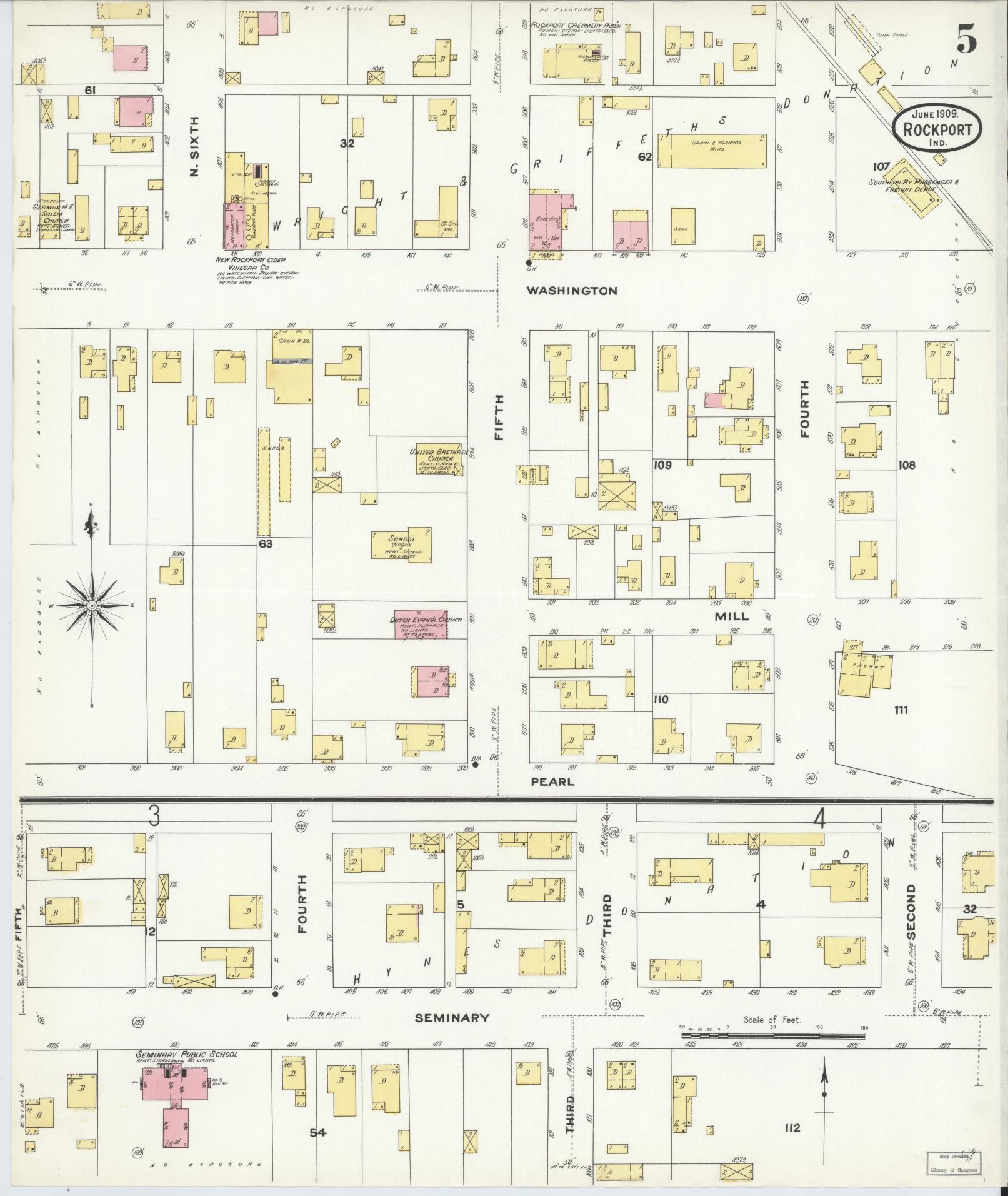 Sanborn Fire Insurance Map from Rockport, Spencer County, Indiana (1909), Sheet #0005 - Complete Map Set gallery image, historic Sanborn map, vintage wall art, Indiana Indiana