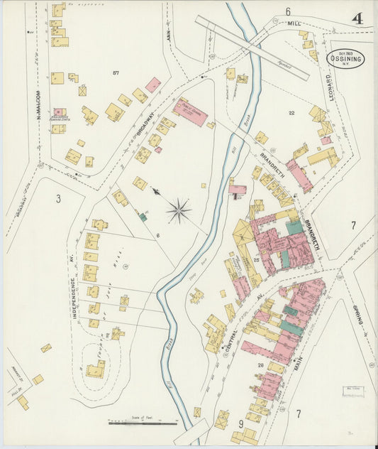 Sanborn Fire Insurance Map from Ossining, Westchester County, New York (1903), Sheet #0004 - Historic Sanborn Fire Insurance Map Print, vintage old map wall art, antique decor, genealogy gift, New York New York map