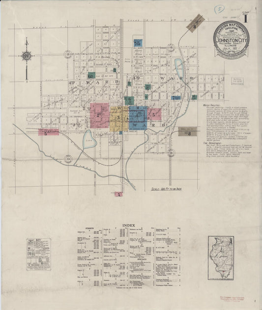 Sanborn Fire Insurance Map from Johnston City, Williamson County, Illinois (1922), Sheet #0001 - Complete Map Set gallery image, historic Sanborn map, vintage wall art, Illinois Illinois