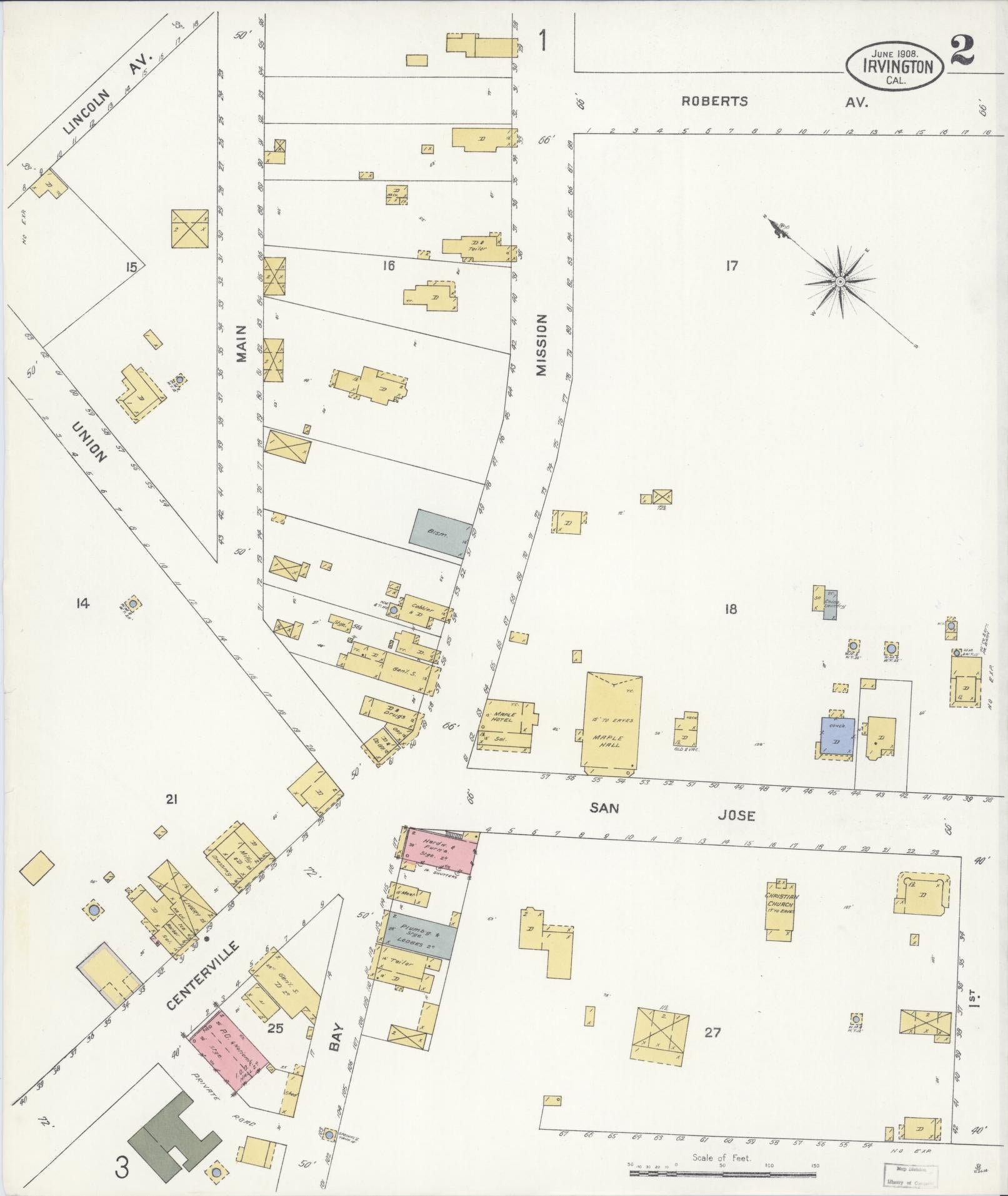 Sanborn Fire Insurance Map from Irvington, Alameda County, California (1908), Sheet #0002 - Historic Sanborn Fire Insurance Map Print, vintage old map wall art, antique decor, genealogy gift, California California map