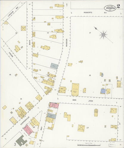 Sanborn Fire Insurance Map from Irvington, Alameda County, California (1908), Sheet #0002 - Historic Sanborn Fire Insurance Map Print, vintage old map wall art, antique decor, genealogy gift, California California map