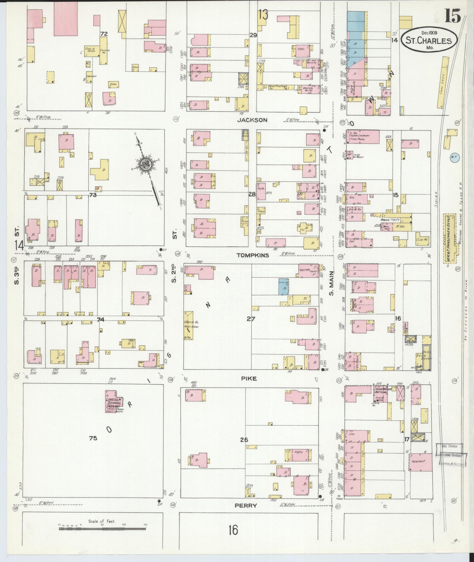 Sanborn Fire Insurance Map from Saint Charles, Saint Charles County, Missouri (1909), Sheet #0015 - Historic Sanborn Fire Insurance Map Print, vintage old map wall art, antique decor, genealogy gift, Missouri Missouri map
