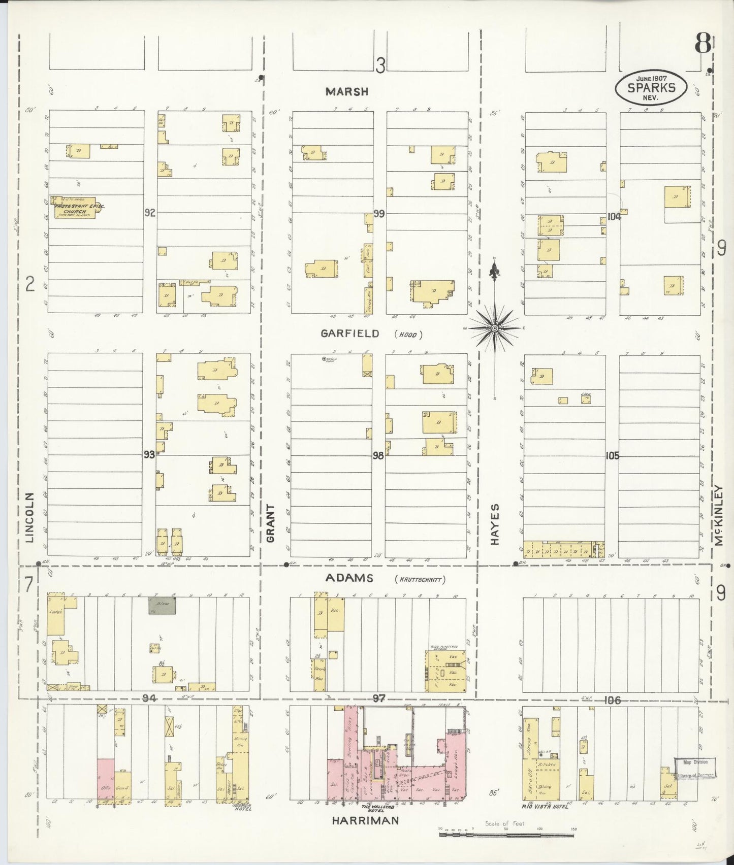 Sanborn Fire Insurance Map from Sparks, Washoe County, Nevada (1907), Sheet #0008 - Complete Map Set gallery image, historic Sanborn map, vintage wall art, Nevada Nevada