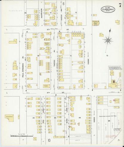 Sanborn Fire Insurance Map from Clarksdale, Coahoma County, Mississippi (1909), Sheet #0007 - Complete Map Set gallery image, historic Sanborn map, vintage wall art, Mississippi Mississippi