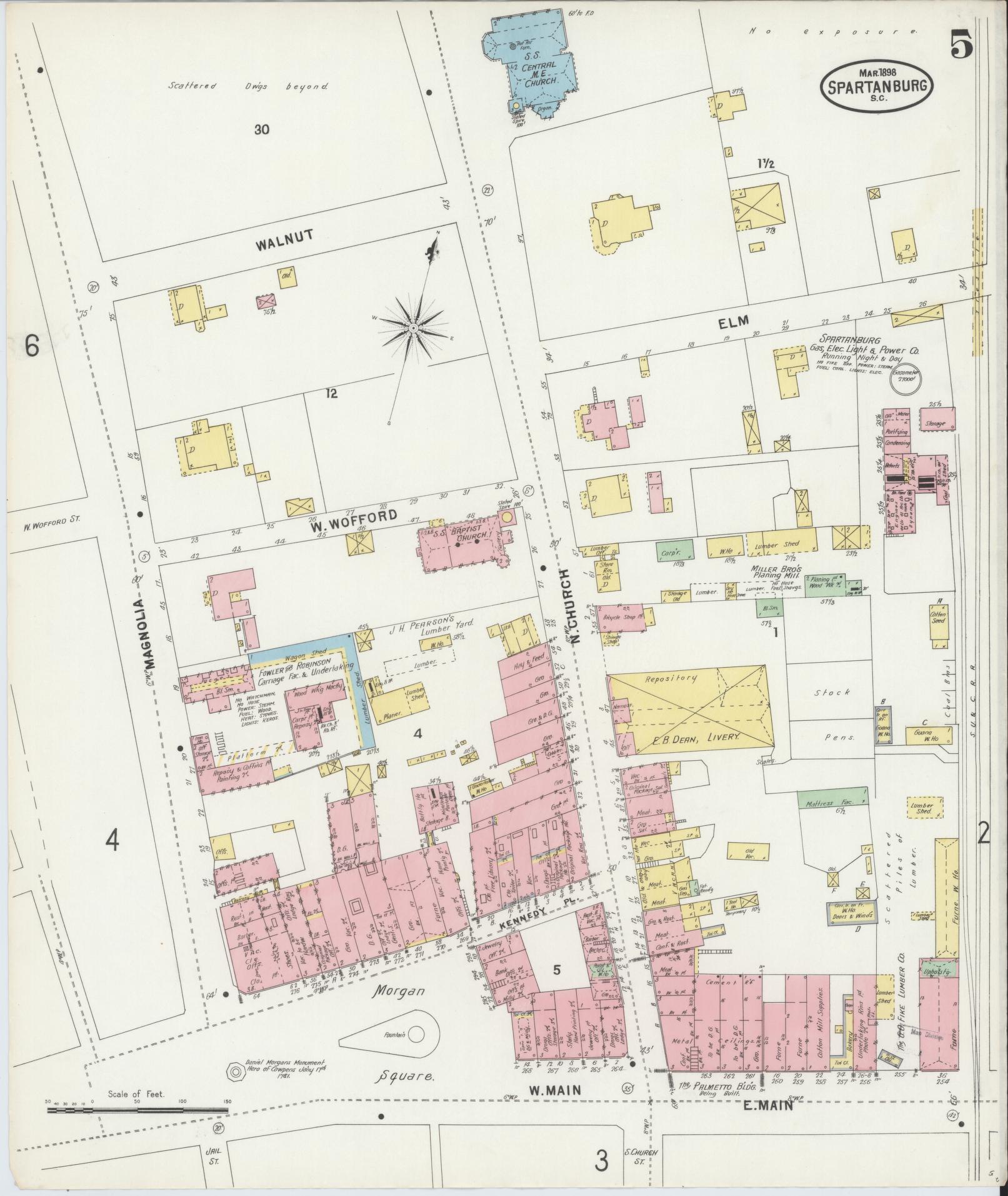 Sanborn Fire Insurance Map from Spartanburg, Spartanburg County, South Carolina (1898), Sheet #0005 - Historic Sanborn Fire Insurance Map Print, vintage old map wall art, antique decor, genealogy gift, South Carolina South Carolina map