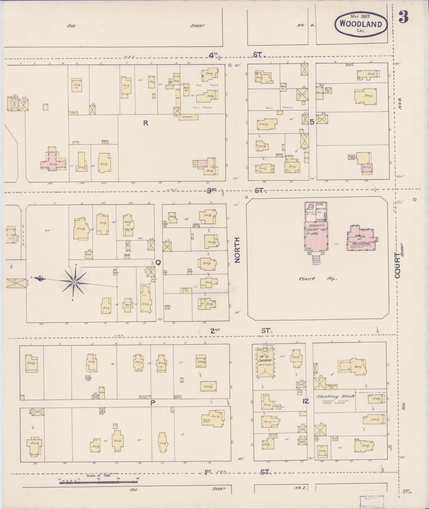 Sanborn Fire Insurance Map from Woodland, Yolo County, California (1889), Sheet #0003 - Complete Map Set gallery image, historic Sanborn map, vintage wall art, California California