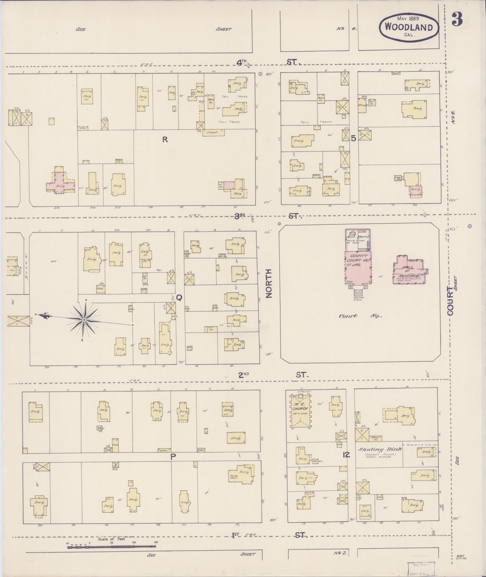 Sanborn Fire Insurance Map from Woodland, Yolo County, California (1889), Sheet #0003 - Complete Map Set gallery image, historic Sanborn map, vintage wall art, California California