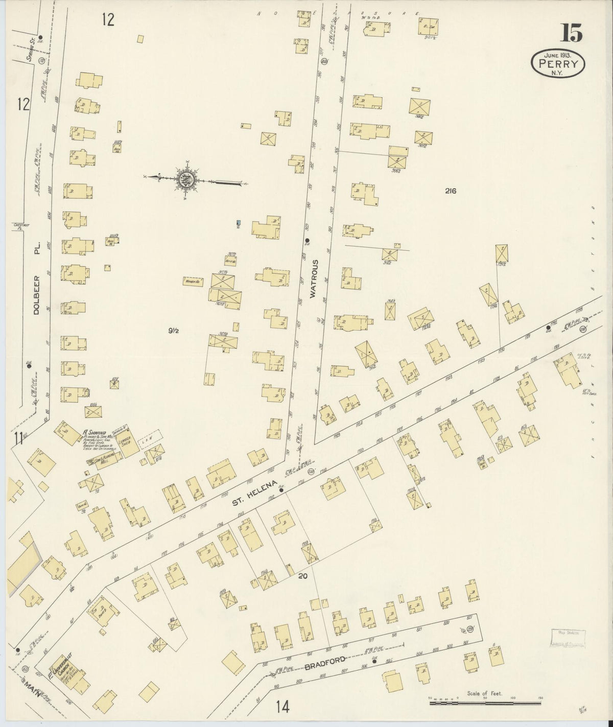 Sanborn Fire Insurance Map from Perry, Wyoming County, New York (1913), Sheet #0015 - Complete Map Set gallery image, historic Sanborn map, vintage wall art, New York New York